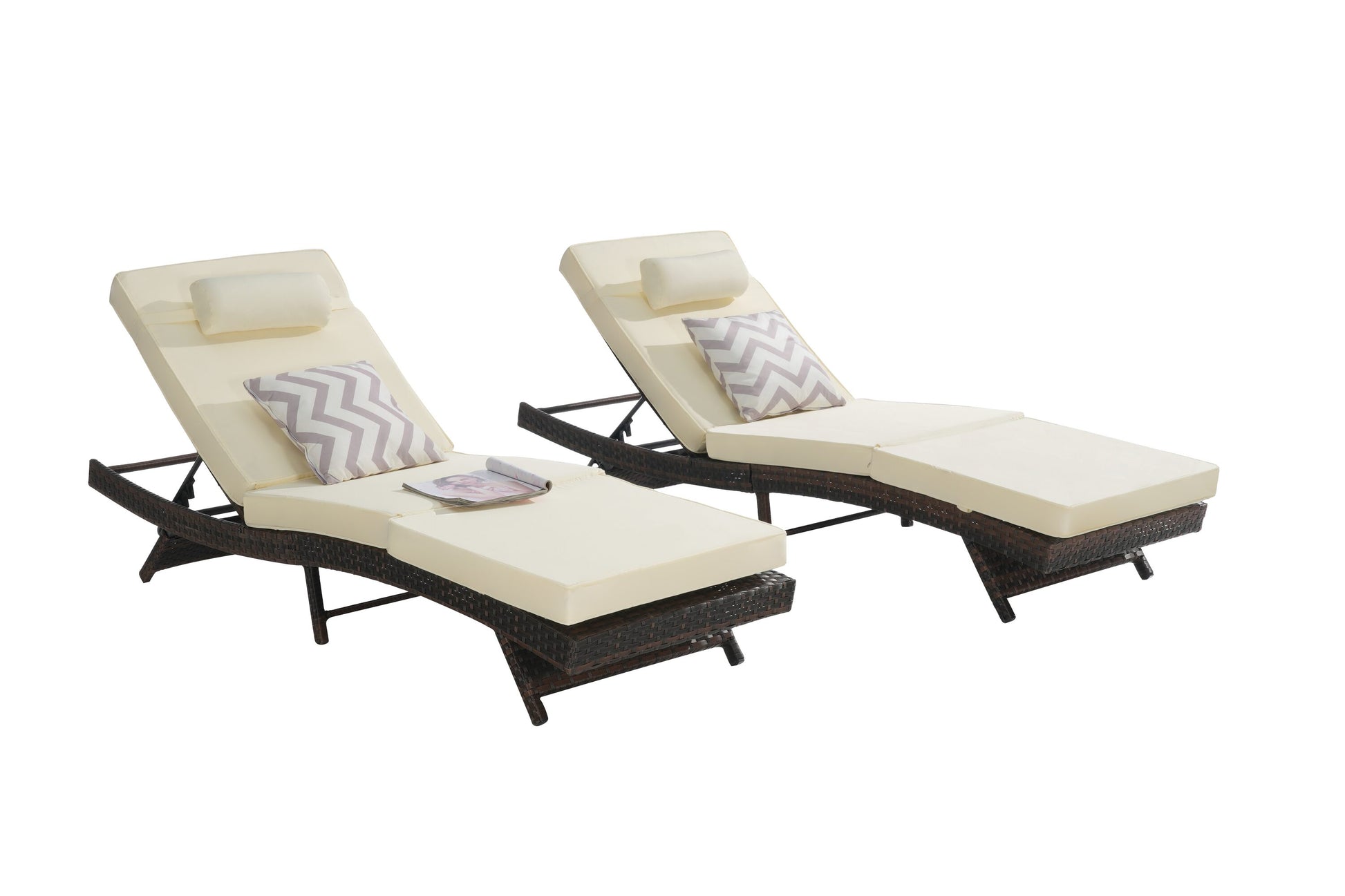 Maocao Hoom Set of 2 Rattan Grey Metal Frame Stationary Chaise Lounge Chair with Brown Cushioned Seat