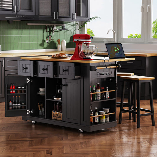 Runesay Brown MDF Base with MDF Wood Top Rolling Kitchen Island ( 29.5-in x 51.2-in x 36.2-in )