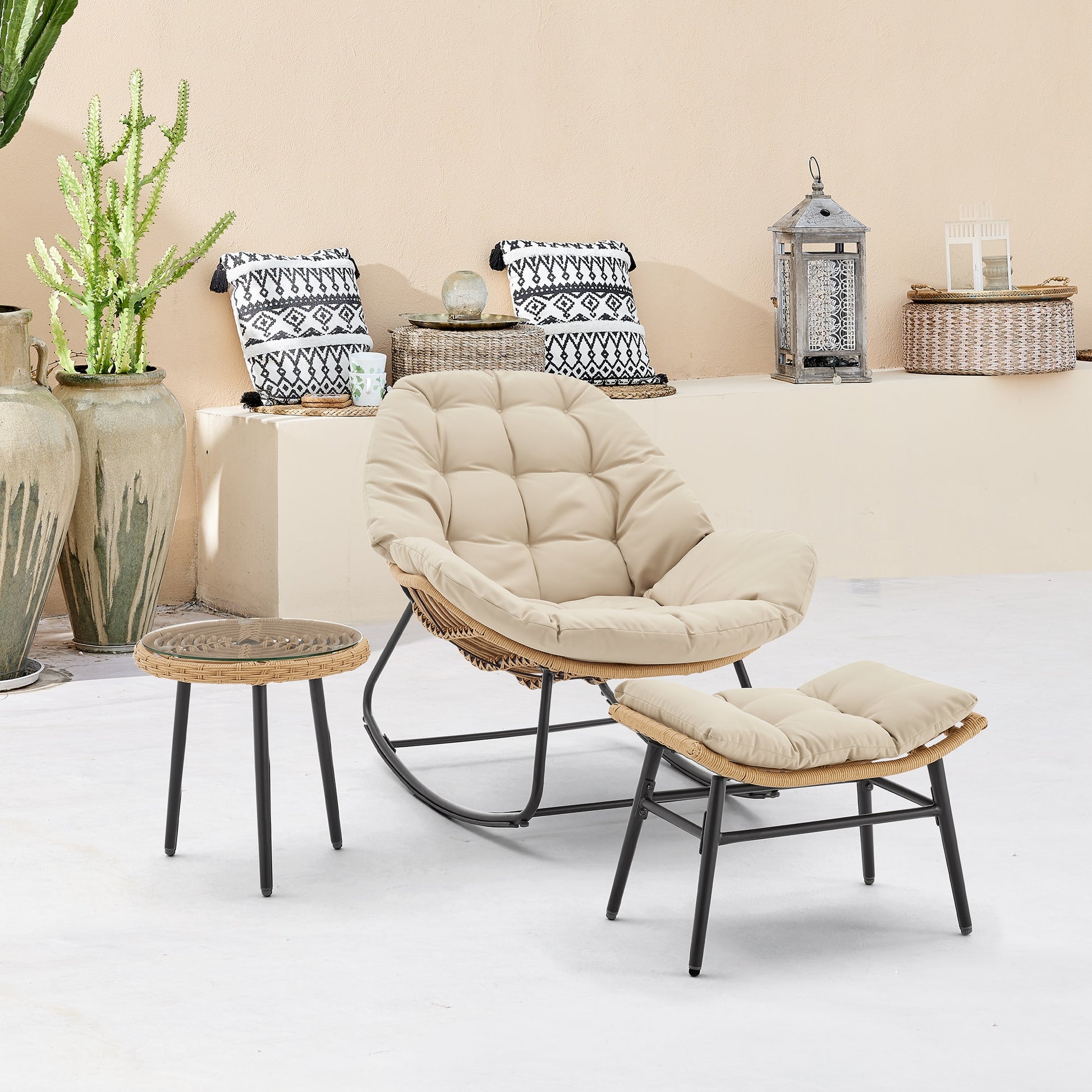 Manhattan Comfort Sunnyside 3 -Piece Patio Conversation Set with Off-white Cushions