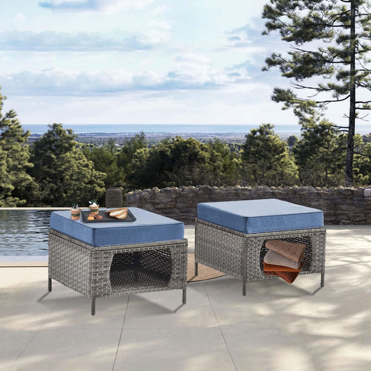  Jiachuang Gray Wicker Ottoman