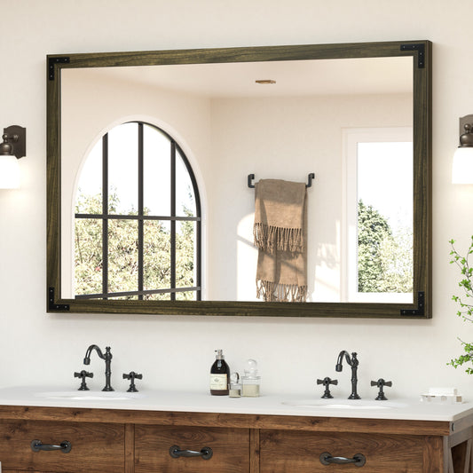 Keonjinn Bathroom Wood Mirrors 55-in W x 36-in H Rectangle Matte Black Framed Wall Mirror