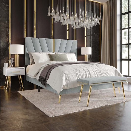 ChaletPosh Full Silver Grey Wood Upholstered Bed with Headboard