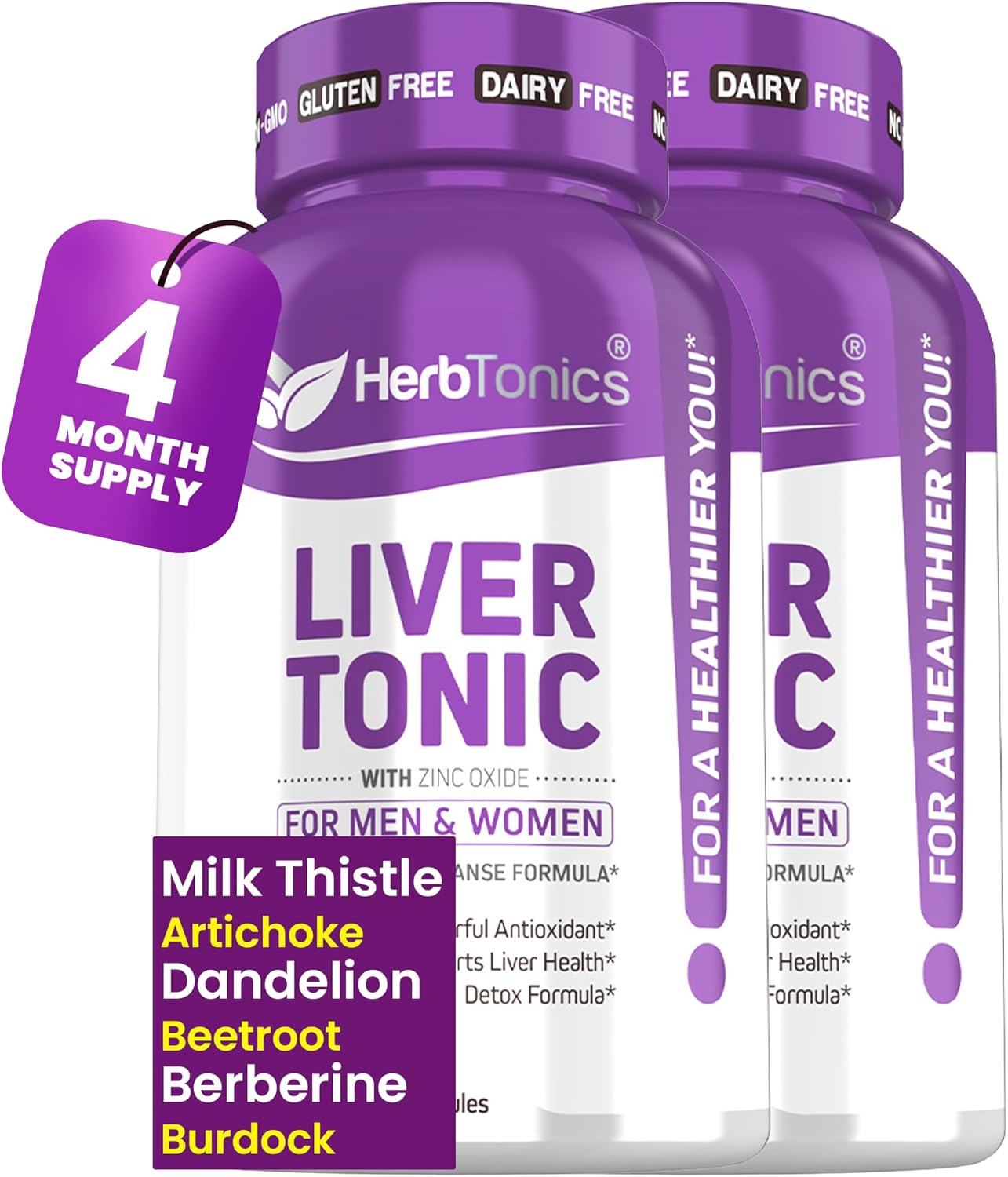 Herbtonics Liver Cleanse Detox & Repair | 20-in-1 Liver Detox Complex | Milk Thistle Supplement with Artichoke, Dandelion, Turmeric, Berberine | Dose for Your Liver | 240 Vegan Capsules