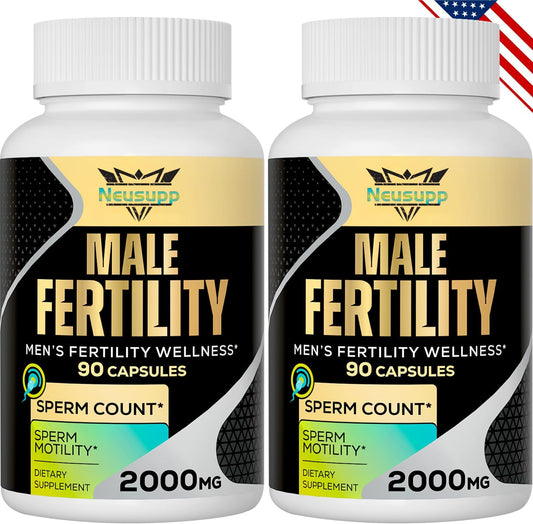 Neusupp Fertility Supplements for Men, Male Prenatal Vitamins -Optimal Sperm Count, Motility and Strength, 2000MG Mens Fertility Supplements with Maca Root for Conception - Packs of 2
