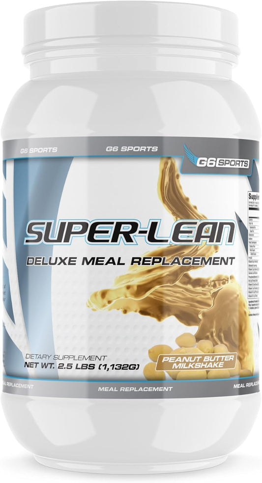 G6 Sports Nutrition Super-Lean Deluxe Meal Replacement (32g Protein, 7g Fiber, 25 Added Vitamins & Minerals) \u2013 2.5lb Jar \u2013 Peanut Butter Milkshake