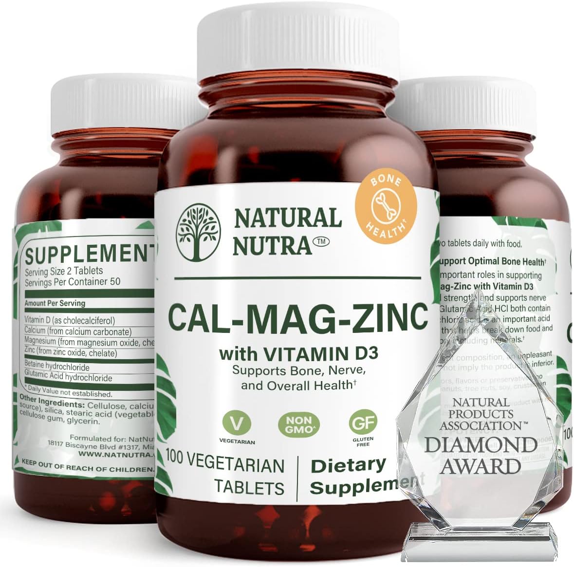 Natural Nutra Calcium Magnesium Zinc Supplement with Vitamin D3 for Bone Strength, Helps Improve Muscle Strength, Health Gluten Free, and Sugar Free, Essential Mineral Complex 100 Count (Pack of 3)