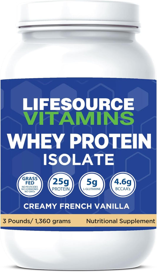 LifeSource Vitamins 3lb Grass Fed Whey Protein Isolate -Creamy French Vanilla w/ Stevia