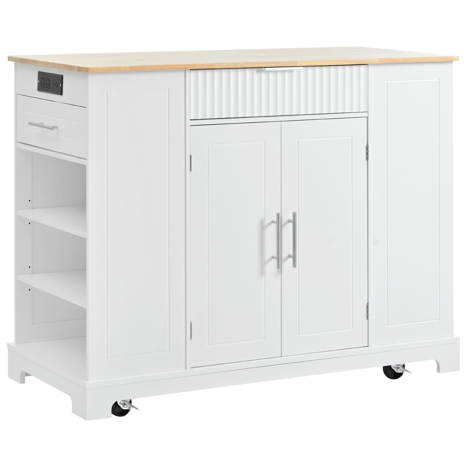 Damerin White Wood Base with Wood Wood Top Rolling Kitchen Island ( 20.5-in x 48.5-in x 36.35-in )