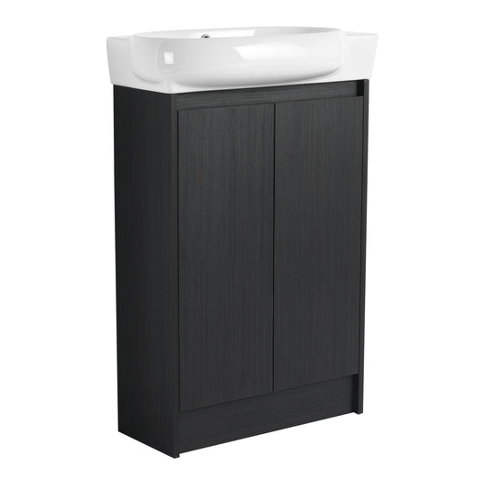 WELLFOR 23-in Black Chestnut Single Sink Bathroom Vanity with White Ceramic Top