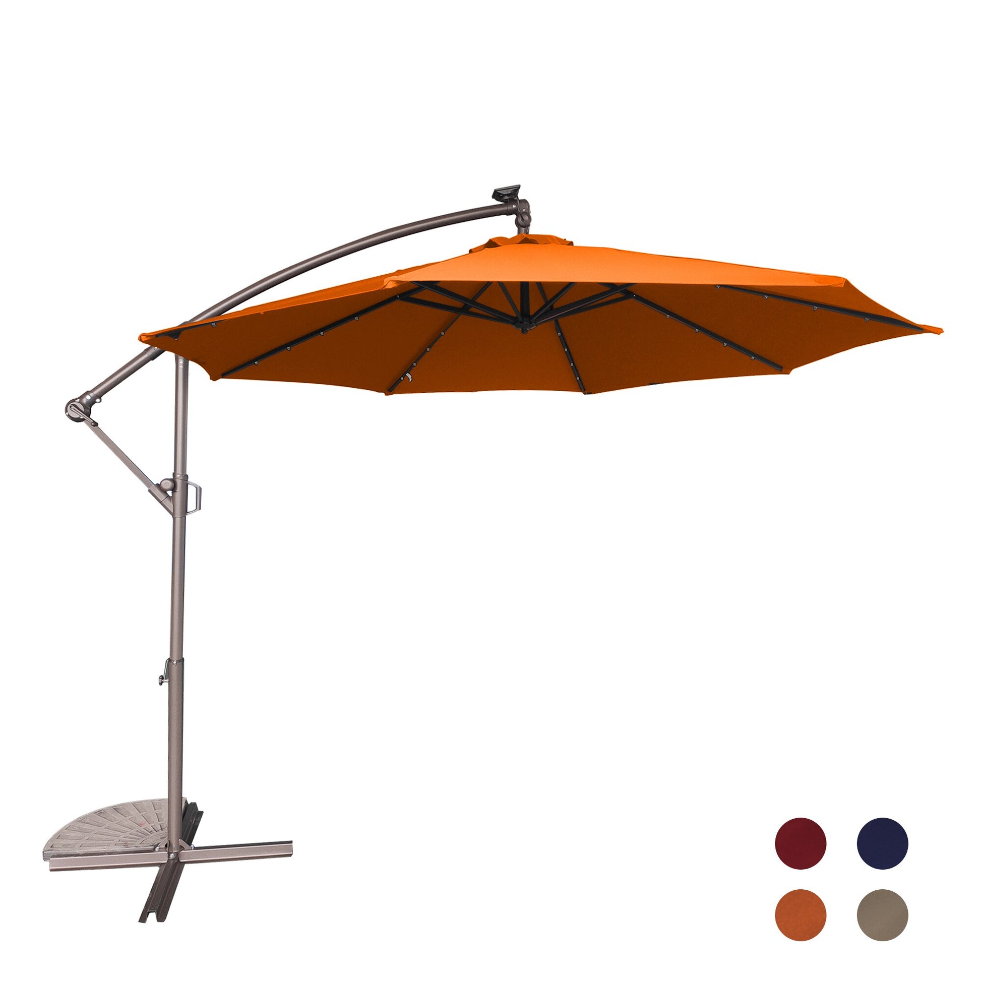 Dimakai 10-ft Iron Orange Crank Offset Patio Umbrella with Lights with Base