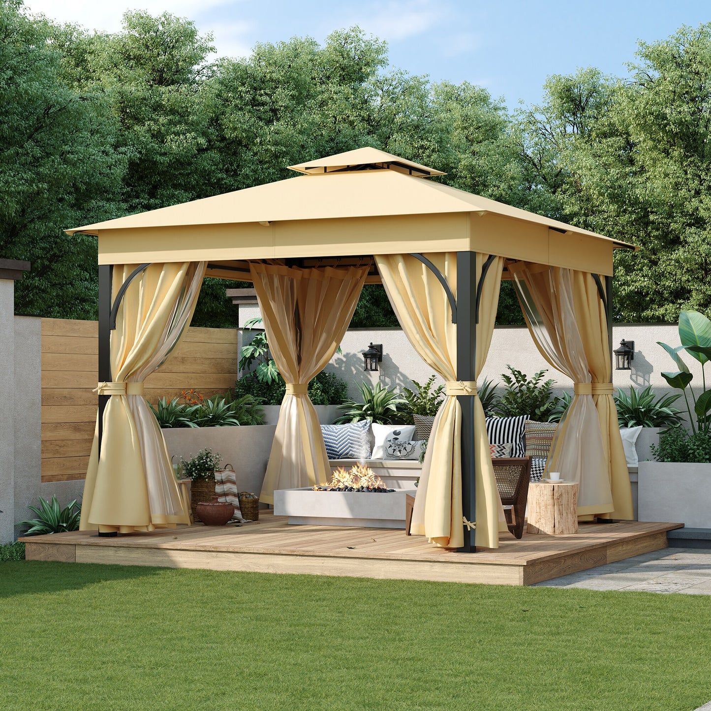 ModernLuxe 10-ft x 10-ft 10x10 Outdoor Gazebo Tent with Double Roofs Beige Gazebo with Soft Top Roof (Screen Included)