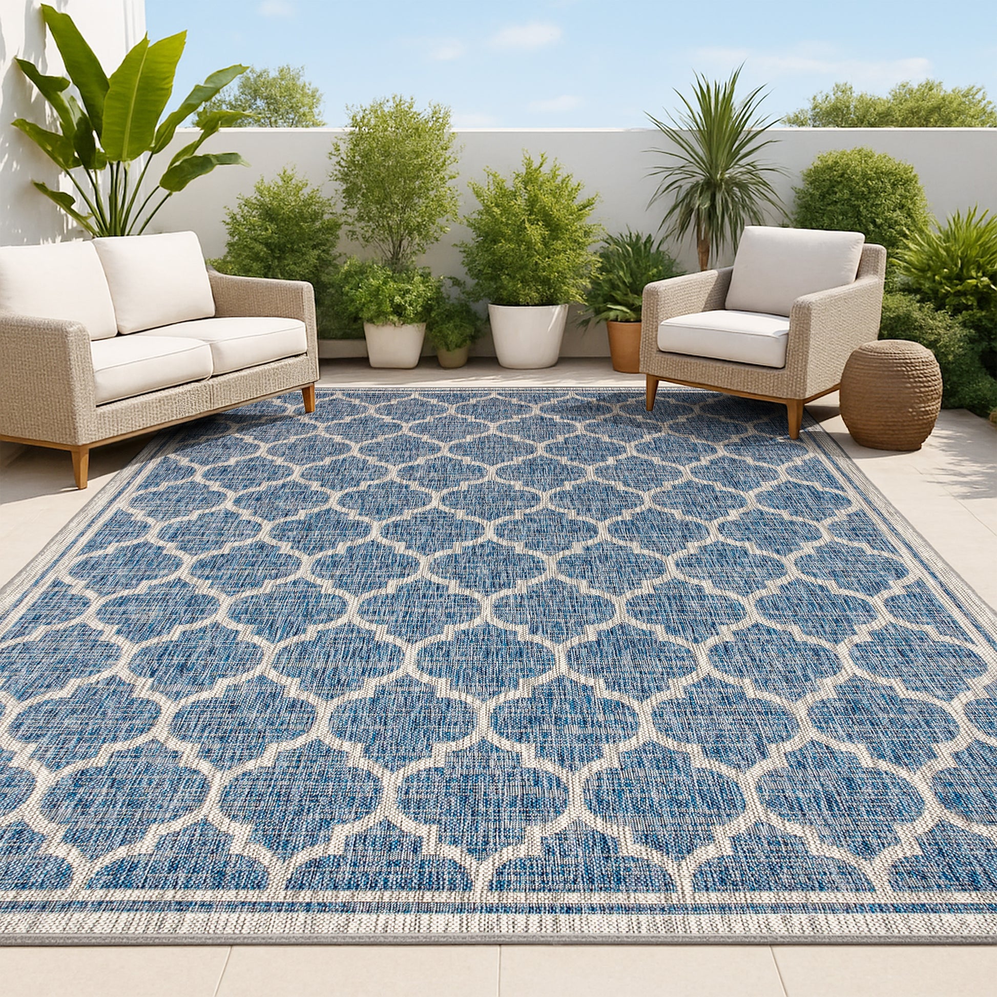 JONATHAN  Y SANTA MONICA Trebol Moroccan Trellis Textured Weave 10 x 14 (ft) Loomed Navy/Gray Rectangular Indoor/Outdoor Trellis Coastal Pet Friendly Area rug