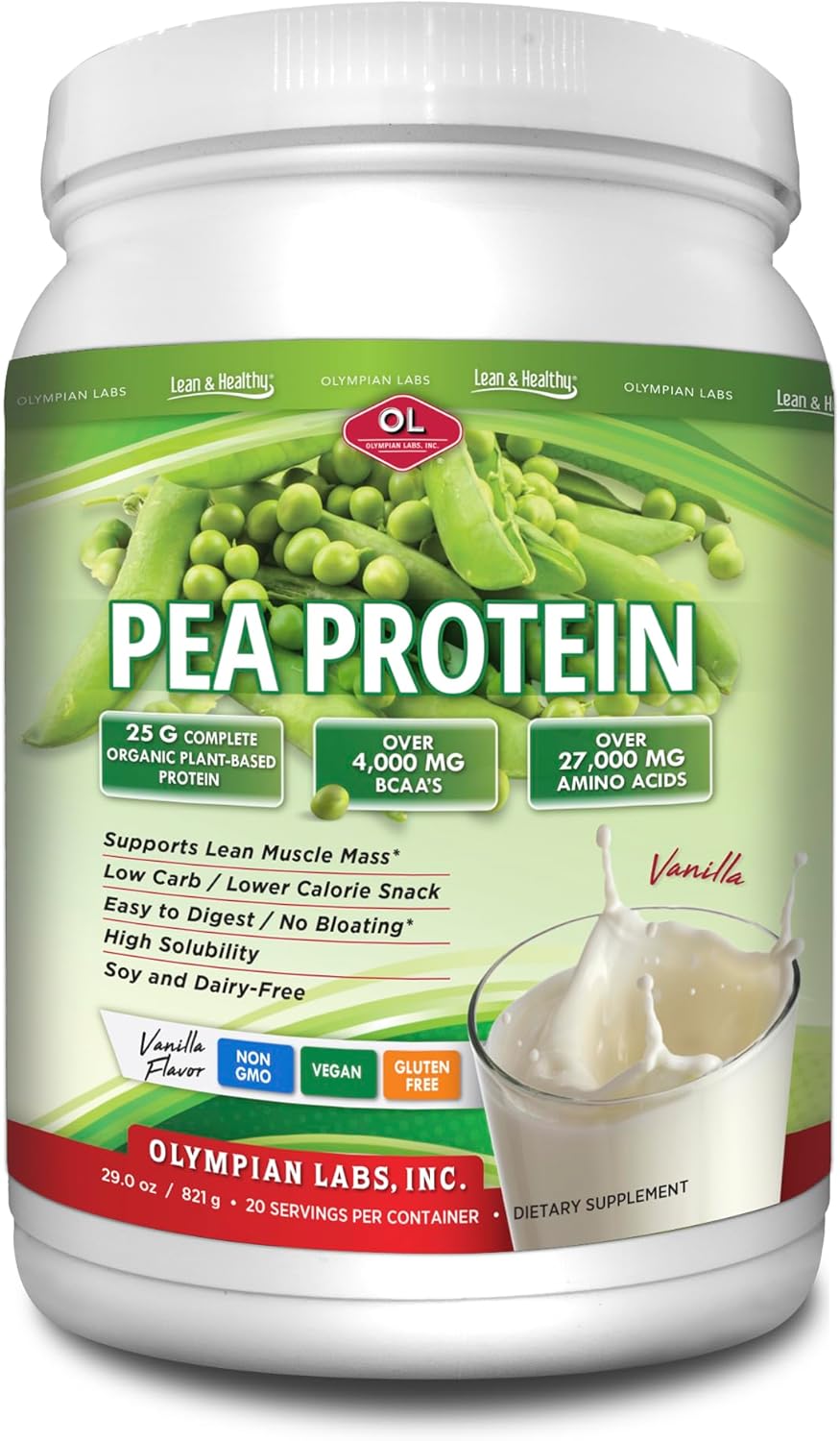 Olympian Labs Plant Based Pea Protein Powder, Vanilla - 25g of Protein, Vegan, Low Net Carbs, Gluten Free, Lactose Free, No Sugar Added, Soy Free, Non-GMO, 2 Pound Pea Protein