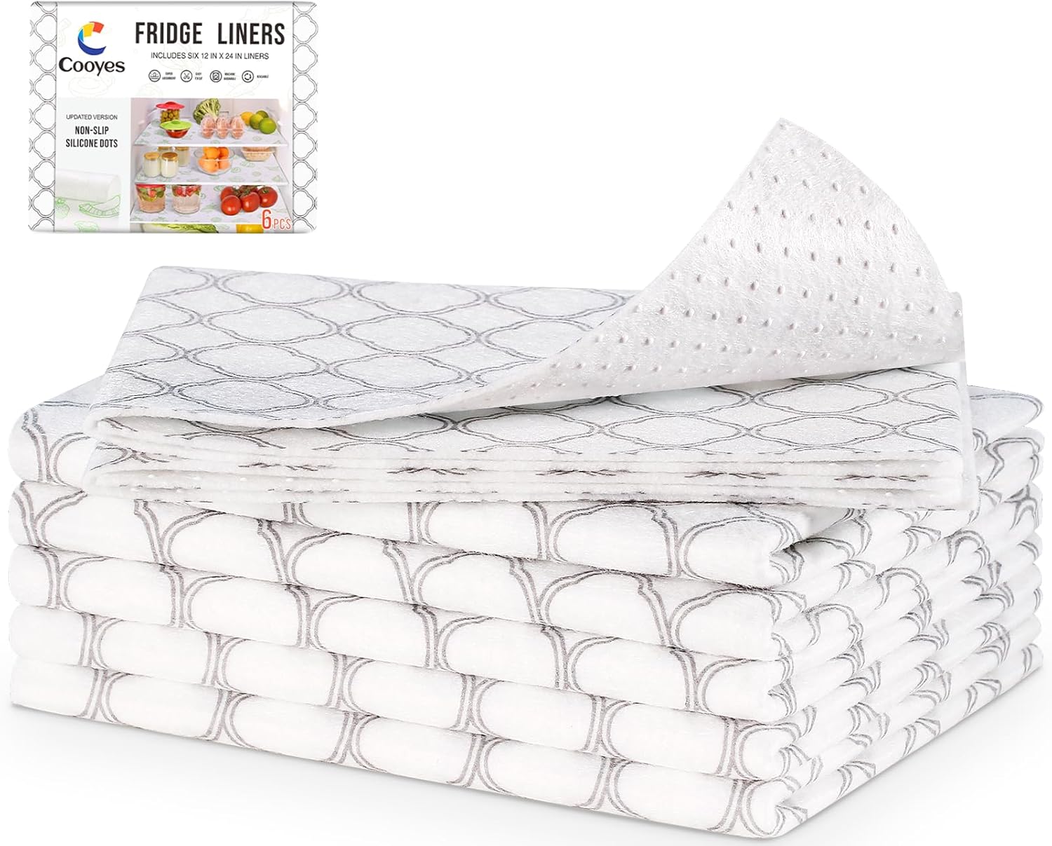 Cooyes Refrigerator Shelf Liners for French Door Fridge, 17.7" × 36" Extra Large, Non-Slip Fridge Mats Machine Washable, Refrigerator Drawer Liner for Glass Shelves Kitchen Cabinet