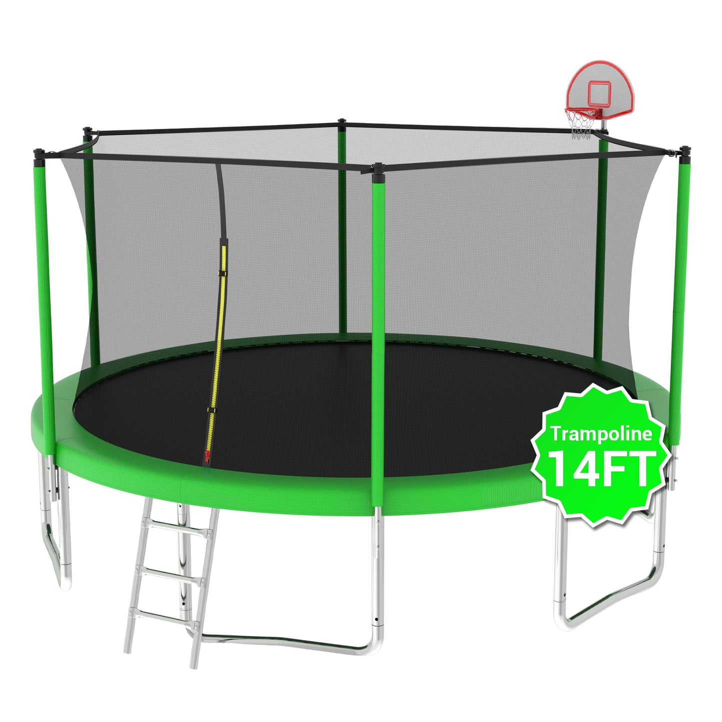 Fun Orange Heavy Duty Trampoline for Kids and Adults 14-ft Round Backyard in Green