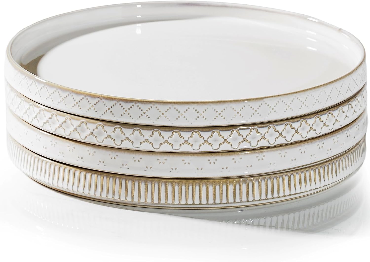 getstar 10.5\u201D Ceramic Dinner Plates, Set of 4, Microwave & Dishwasher Safe, Salad Pasta Deep Plates with Embossments Set of 4