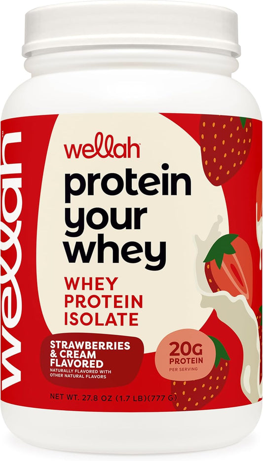 Wellah Protein Your Whey (30 Servings, Strawberries and Cream) Whey Protein Isolate (WPI)