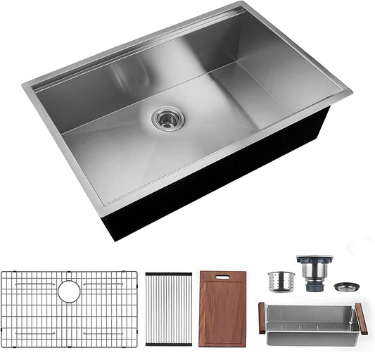 Tatayosi 32x19 Inch Kitchen Sink Stainless Steel Single Blow Workstation Underment Kitchen Sink 18 Gauge
