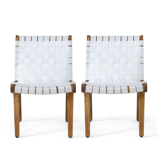 Best Selling Home Decor Ocilla Set of 2 White Wood Frame Stationary Chaise Lounge Chair with Woven Seat