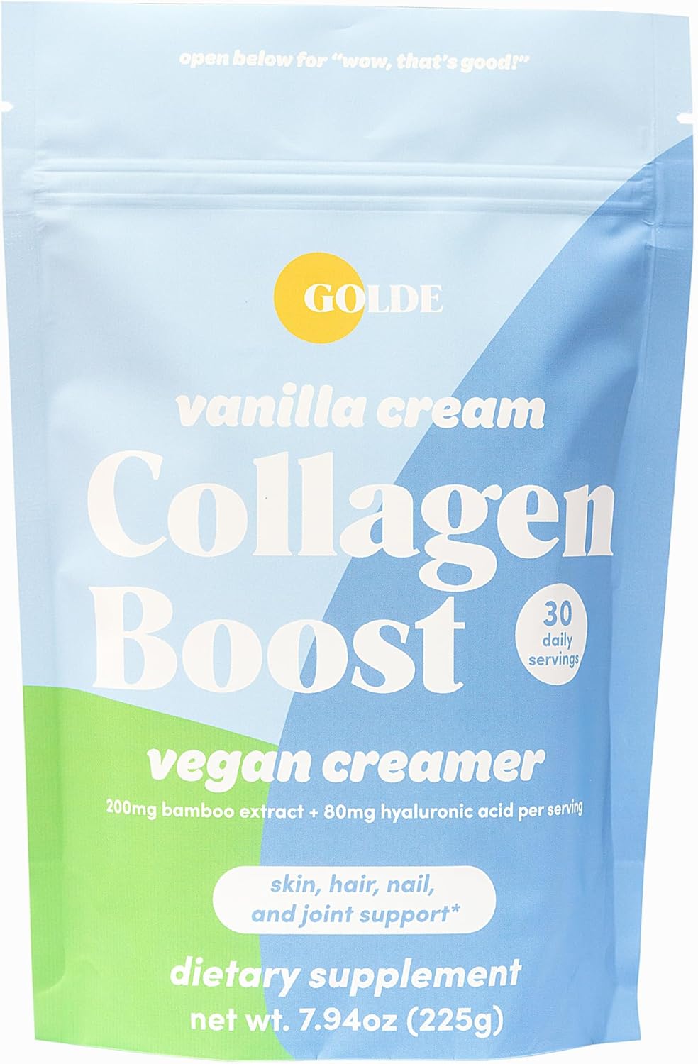 GOLDE - Collagen Boost Vegan Creamer - Vanilla Cream - Plant Based Collagen Supplement w\/Hyaluronic Acid, Biotin, & Bamboo Extract - Supports Hair, Skin, & Nail Health - 30 Servings