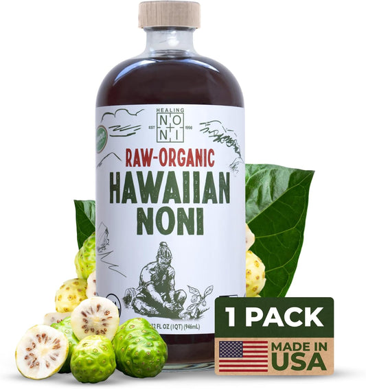 Healing Noni - Sparkling RAW Organic Noni Juice - 1 Pack Glass Bottle 32oz - All-NaturalFarm Direct
