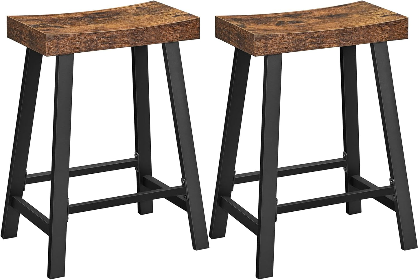 VASAGLE Bar Stools, Set of 2 Bar Chairs, Kitchen Breakfast Bar Stools with Footrest, 23.6 Inches High, Industrial in Living Room, Party Room, Rustic Brown and Black ULBC074B01