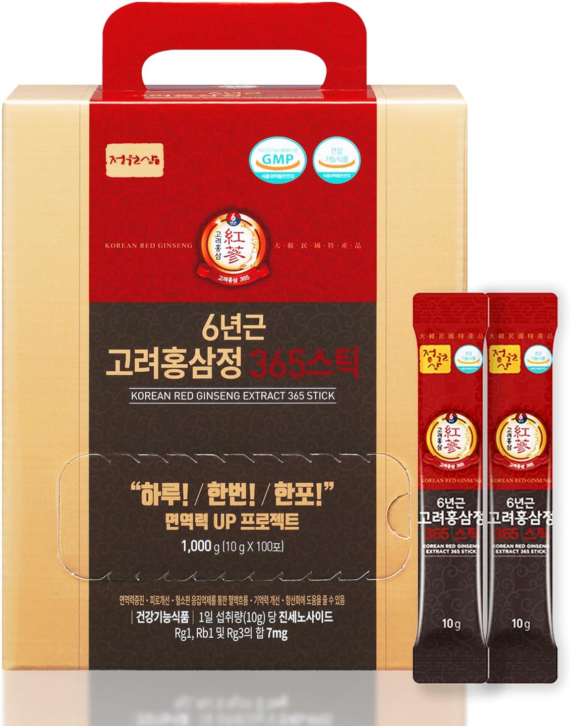 JUNGWONSAM 6-Year Korean Red Ginseng 365 | 100 Sticks | Vegan | 7mg Ginsenosides Per Stick