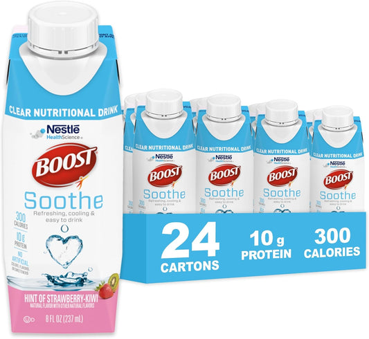 BOOST Soothe Clear Nutritional Drink – Cooling sensation - 300 Calories - 10 g Protein from Whey Protein Isolate - Hint of Strawberry Kiwi Flavor - 8 fl oz (Pack of 24)