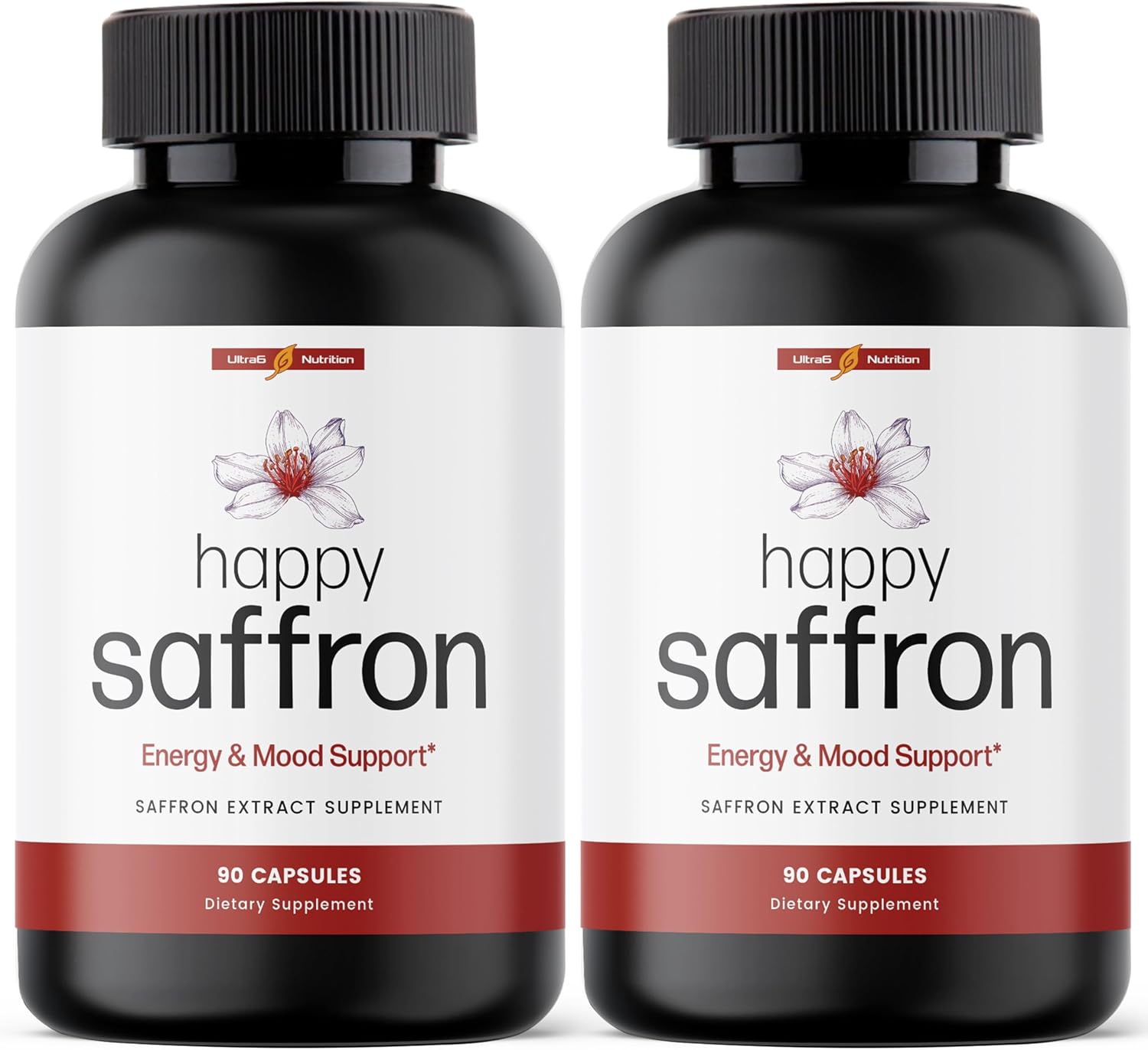 Ultra6 Nutrition Happy Saffron Supplements - 100% Pure Saffron Extract Supplement for Eye Health Support - Mood Enhancer for Women & Men (Pack of 2)