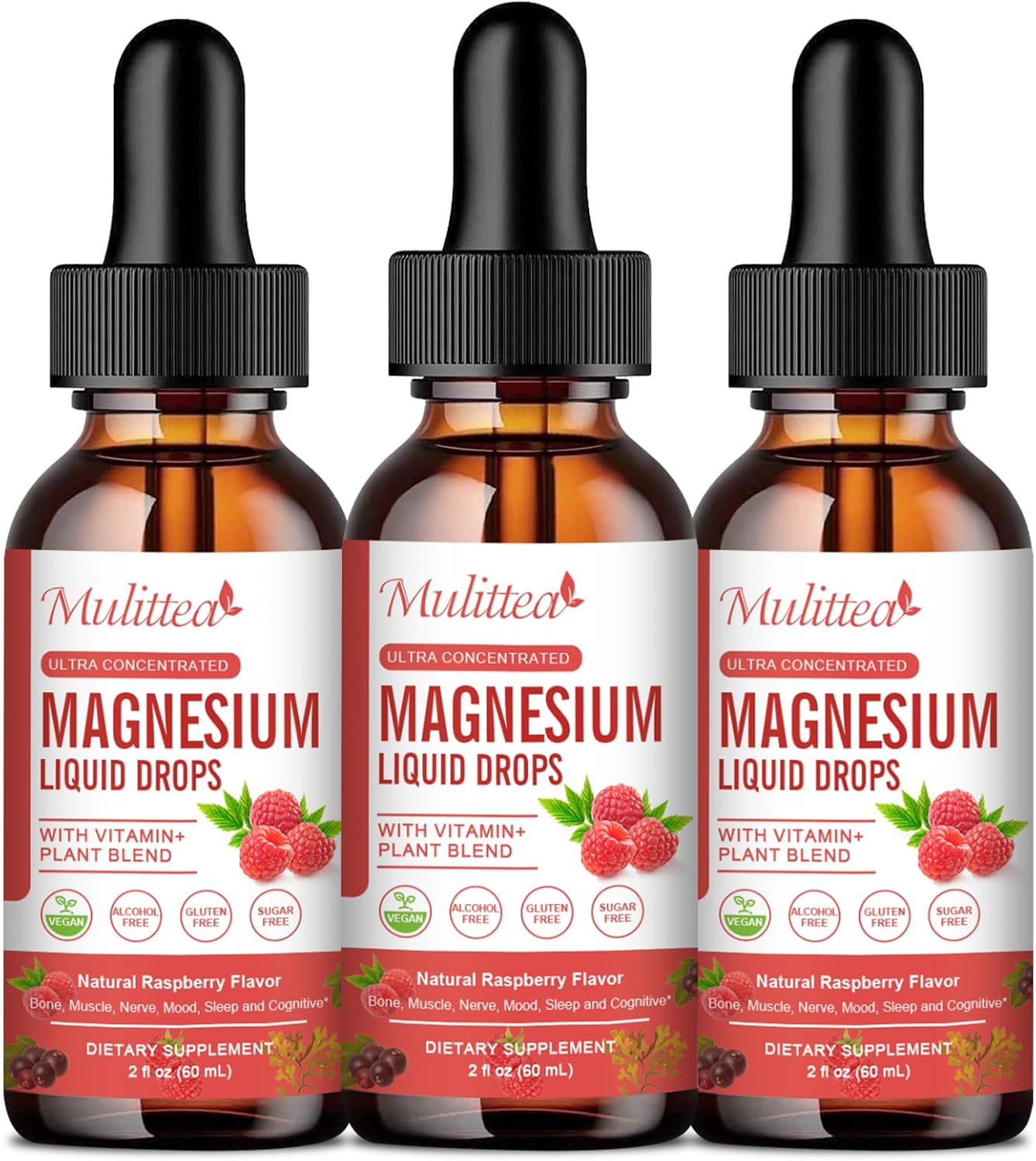 Magnesium Glycinate Liquid Drop - Triple Absorption Supplement to Support Nerves, Sleep, Calm, Heart, Muscles * -Sugar-Free with Potassium, L-Theanine, Sea Moss, Vitamin B,C,D3, K2-3Pack
