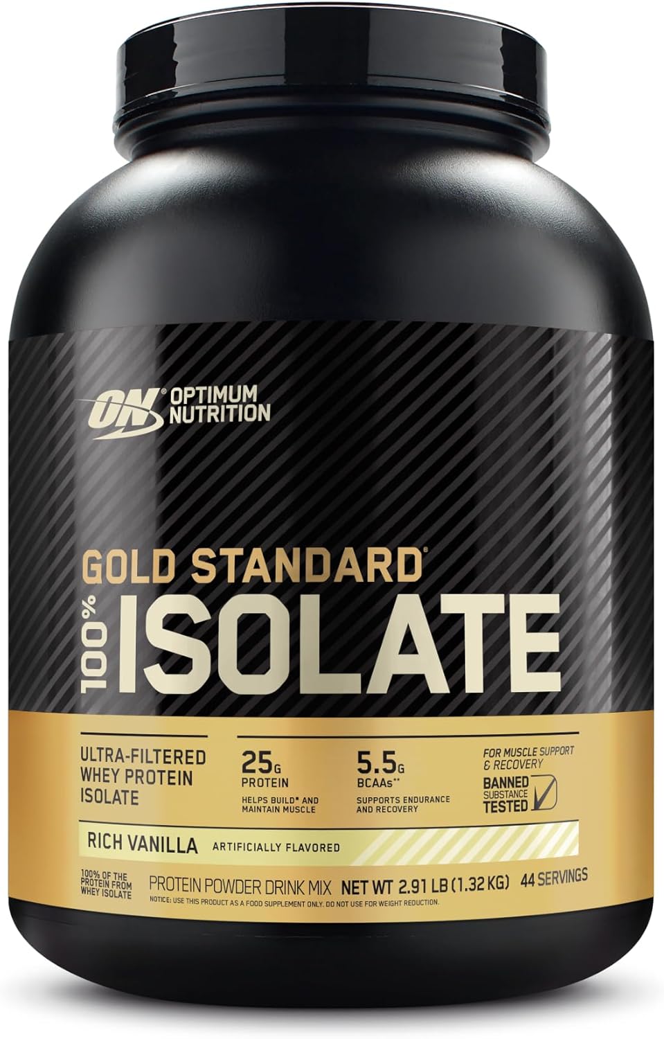 Optimum Nutrition Gold Standard 100% Isolate, Protein Powder, Rich Vanilla, 2.91 Pounds, 44 Servings. Whey Protein Isolate (Packaging May Vary)