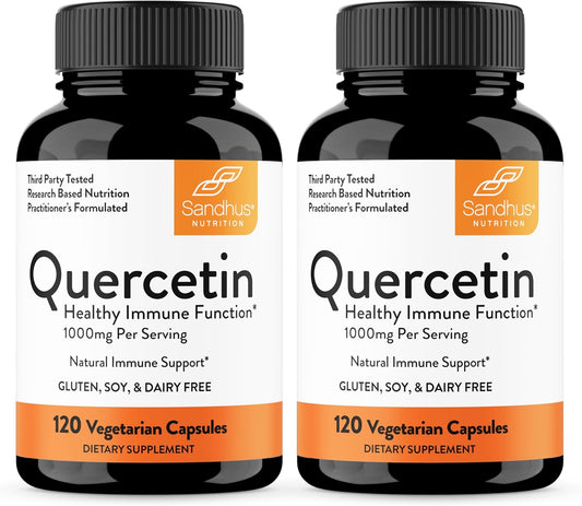 Sandhu's Quercetin Vegetarian Capsules Supplements 120 Count (Pack of 2) | Bioflavonoids for Immune Support & Respiratory Health, Seasonal Allergy Support | Quercitin for Men and Women