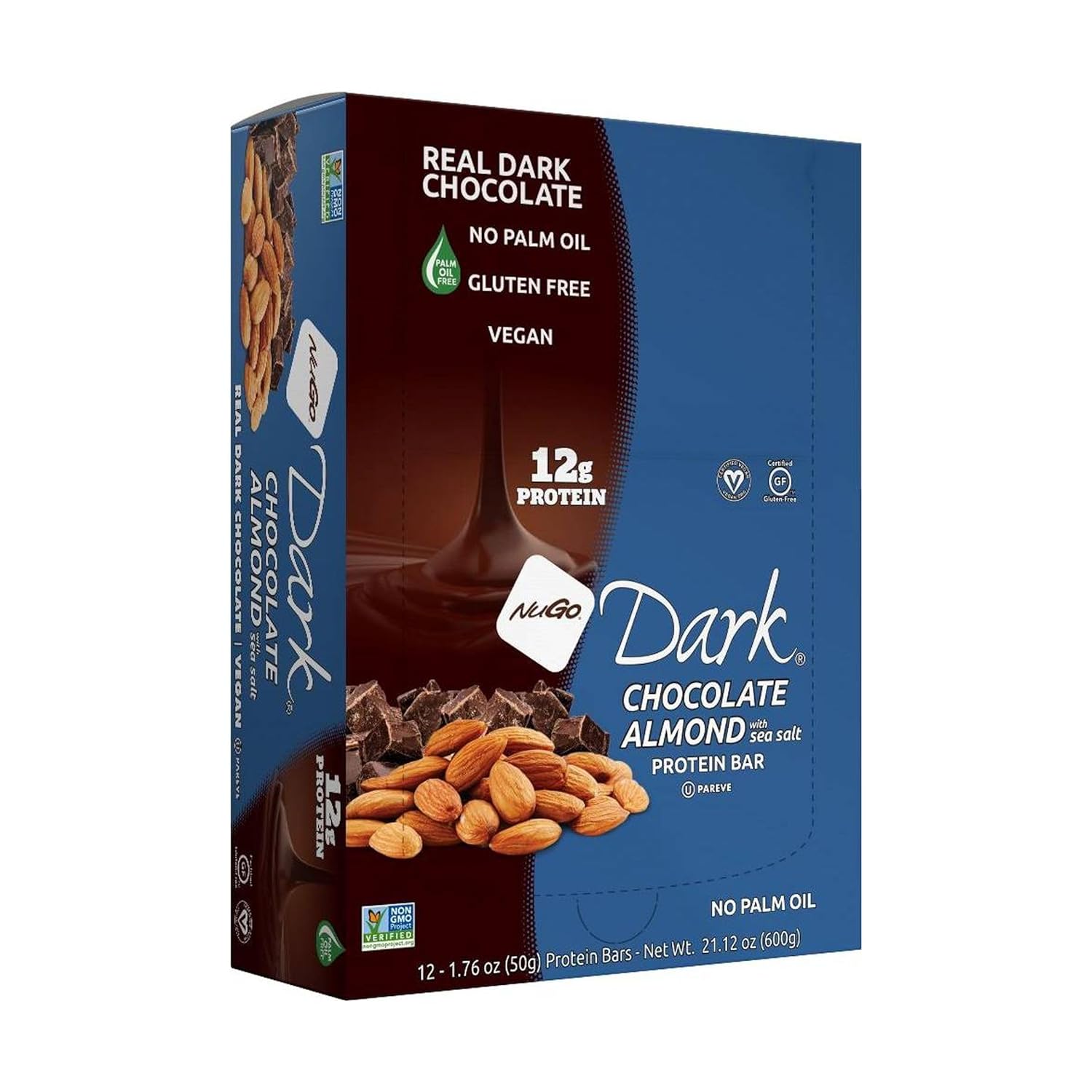 Nugo Dark Chocolate Almond With Sea Salt Bar 12 Count, 1.76 Oz