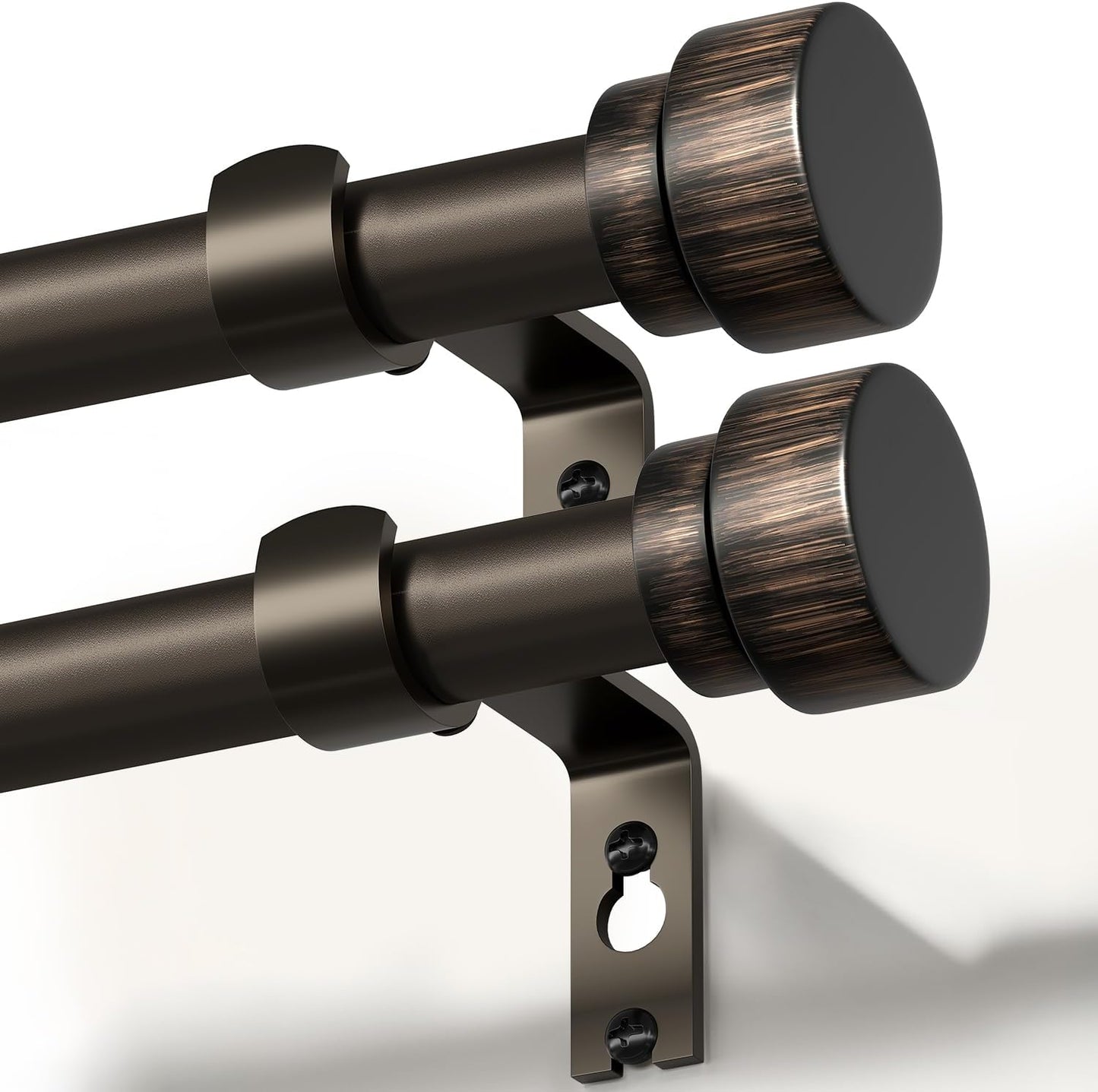 2 Pack Modern Antique Brown Curtain Rods for Windows 16 to 60 Inches Adjustable Length Heavy Duty 1" Diameter Window Rod with Decorative Finials for Outdoor Farmhouse Bedroom Kitchen Living Room