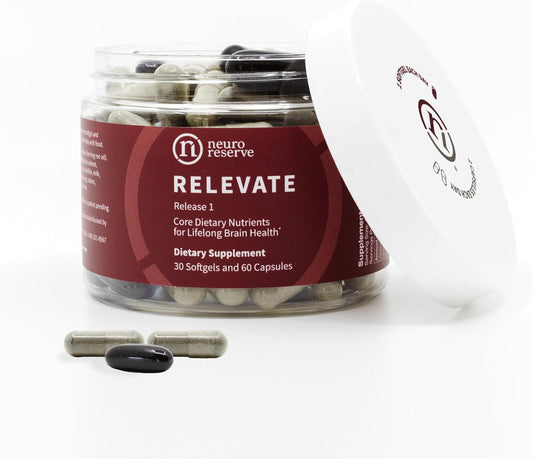 RELEVATE Brain Health Supplement; Memory, Focus, Energy, Sleep, Eyes & Healthy Aging; Doctor Formulated; Quercetin, Lutein, Magnesium Glycinate, Omega 3 DHA EPA, Vitamin B12, B3, D3