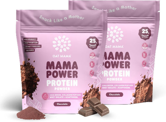 OAT MAMA Chocolate Mama Power Protein Powder for New Moms - Delicious, Natural Protein Powder with Lactation Support for Breastfeeding & Postpartum Moms - 25g Protein/Serving - (Two-Pack)