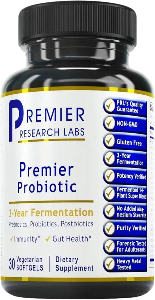 Premier Research Labs Premier Probiotic - Pre Pro Post Biotics for Women & Men, Quad Biotic, Quadbiotic, Prebiotics, Probiotics, Postbiotics & Phytobiotics - 60 Vegetarian Softgel Capsules