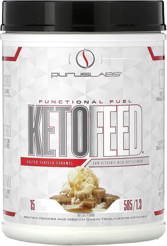 Purus Labs KetoFeed Protein | Keto Low Glycemic Protein Meal Replacement | Low Carb, 0 Sugars | Added MCTs | 20g Whey Protein (Salted Vanilla Caramel)