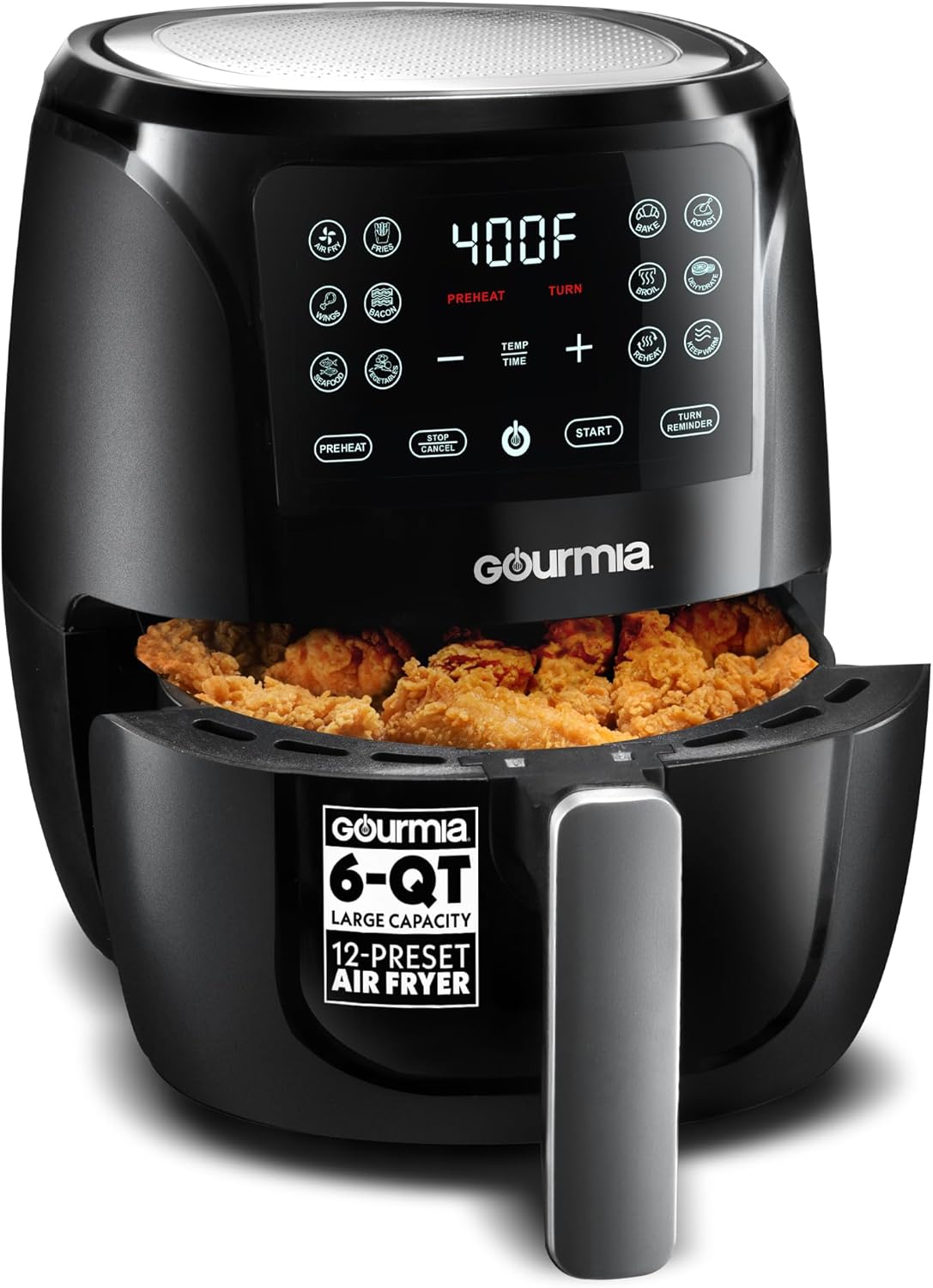 Gourmia Air Fryer 6\u202FQT Digital \u2013 Guided Cooking with 12 One\u2011Touch Presets, FryForce\u202F360 Large XL Basket, Touchscreen, Dishwasher\u2011Safe Accessories, Healthy No\u2011Oil Cooking GAF686