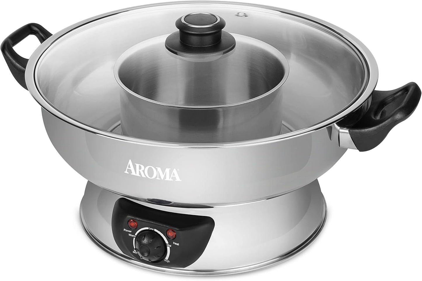 Aroma Stainless Steel Hot Pot, Silver (ASP-600), 5 quart
