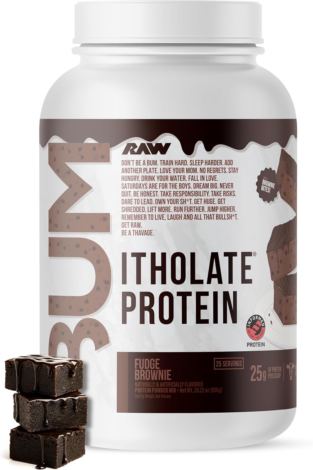 RAW Whey Isolate Protein Powder, Fudge Brownie (CBUM Itholate Protein) - 100% Grass-Fed Sports Nutrition for Muscle Growth & Recovery - Low-Fat, Low Carb, Naturally Flavored - 25 Servings