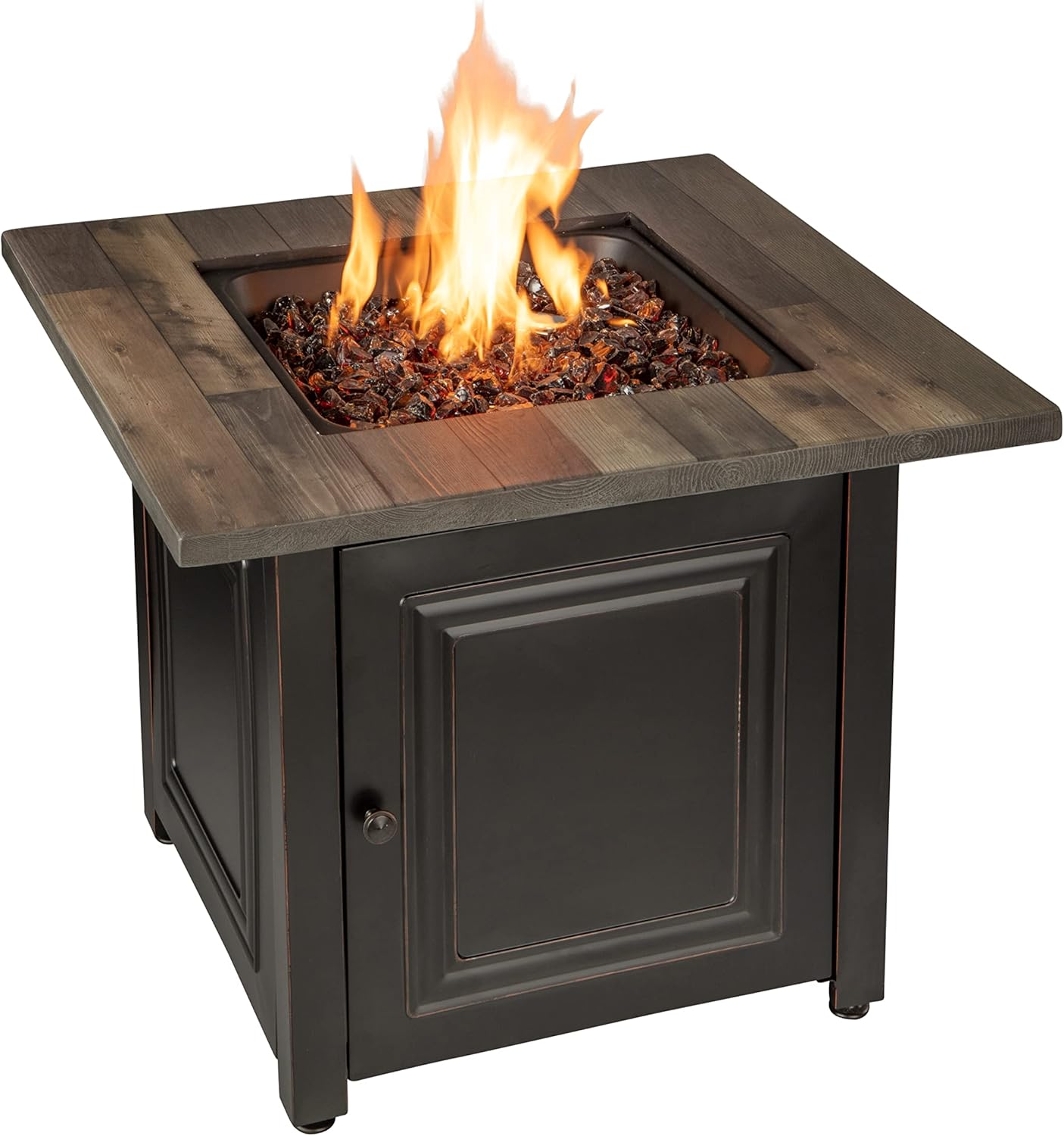 Endless Summer, The Burlington, 30" Square LP Gas Outdoor Fire Pit with Faux Wood Mantel