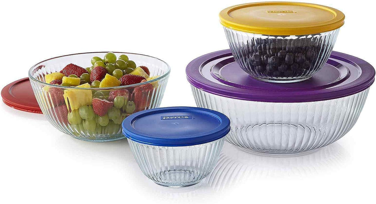 Pyrex 8-piece 100 Years Glass Mixing Bowl Set (Limited Edition) - Assorted Colors Lids