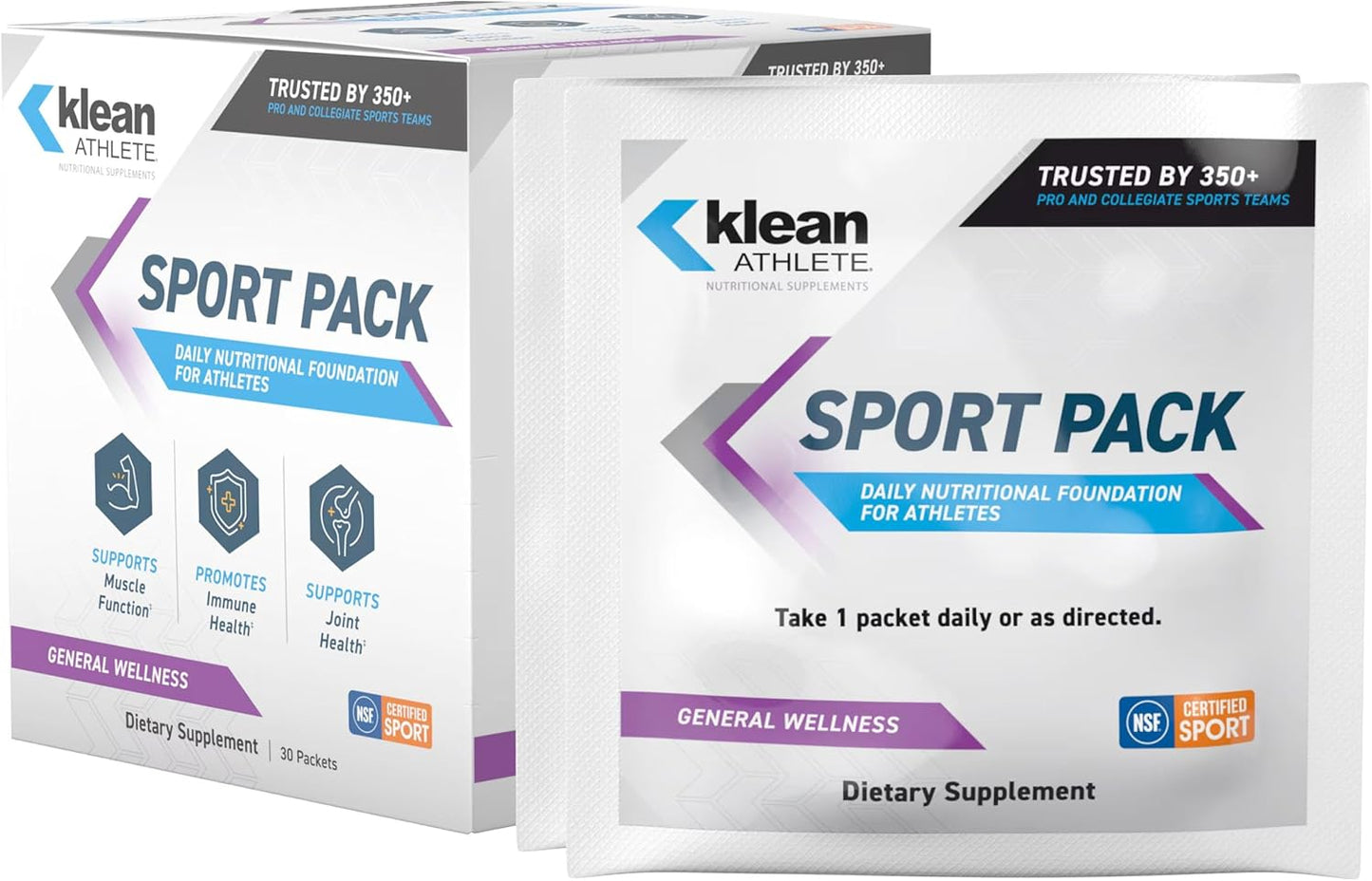 Klean Athlete Klean Sport Pack - Contains Magnesium Glycinate, Vitamin D & Omega-3 - Supports Muscle, Joint & Immune Health - NSF Certified - Daily Nutritional Supplement for Athletes - 30 Packets