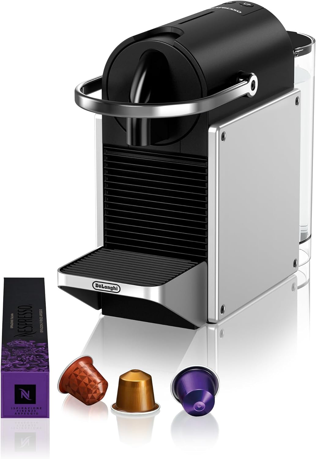 De'Longhi Nespresso Pixie EN127.S, Fully Automatic Coffee Machine, One-Button Coffee Machine with Multi-Function, Welcome Set Included, Compact Design, 19 Bar Pressure, 1260W, Silver
