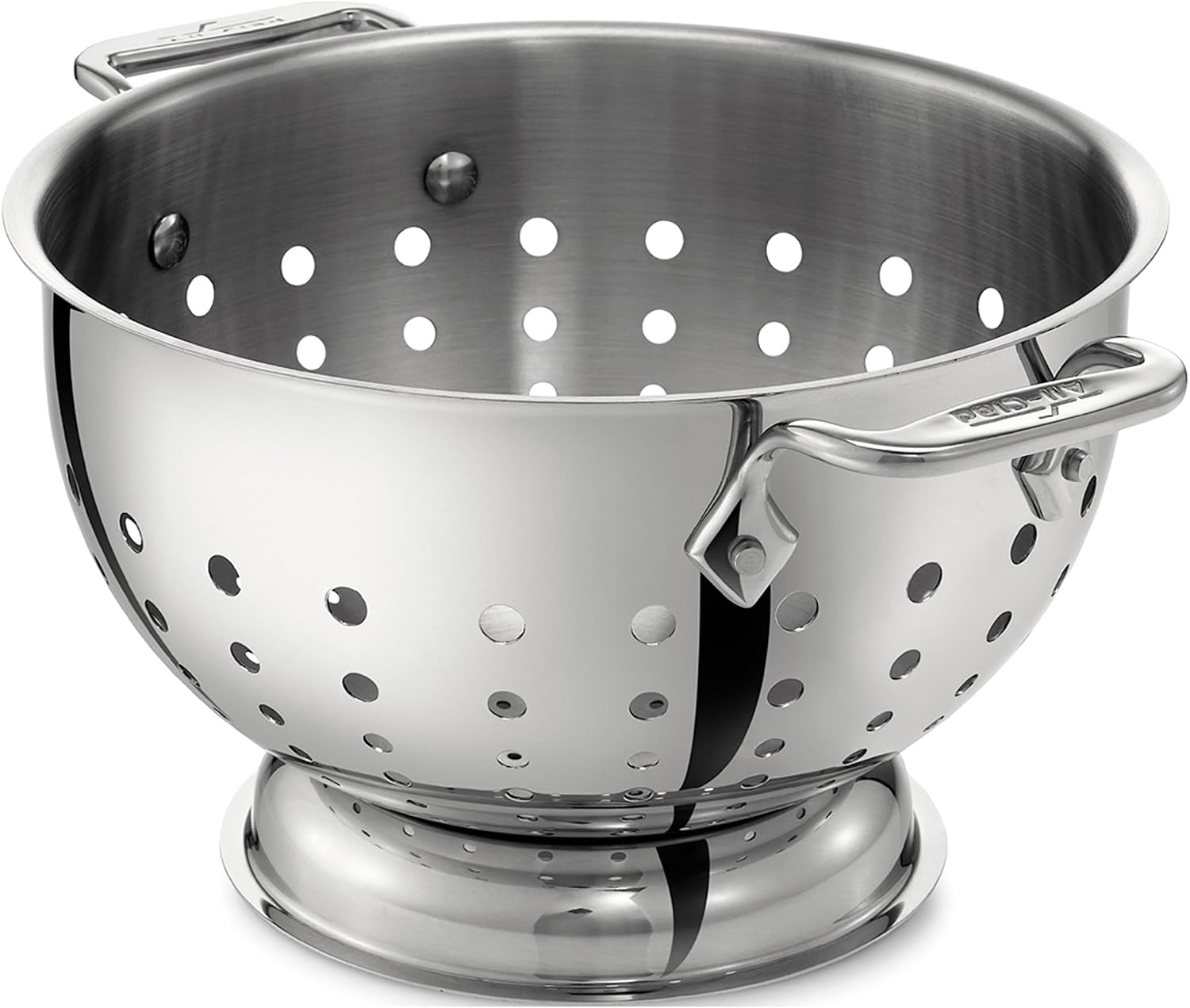 All-Clad Tools and Accessories Stainless Steel Colander 5 Quart Strainer, Pasta Strainer with Handle, Pots and Pans Silver