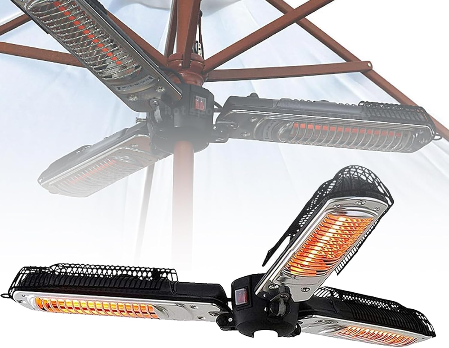 Electric Umbrella Heater, Height Adjustable/IP34 Protection Rating/Folding Parasol Patio Heater/3 Heating Settings/Suitable for Indoors and Outdoors, 1500