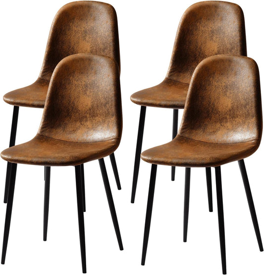 FurnitureR Dining Chairs Set of 4, Mid-Back Armless Side Chairs with Suede Upholstery and Sturdy Metal Legs, Comfortable Accent Seating for Kitchen, Dining Room, Café, Living Room, Bedroom, Brown