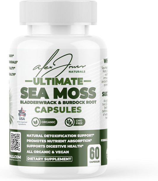 Ultimate Sea Moss Capsules Organic Non-GMO Irish Sea Moss Supplement w/Bladderwrack, Burdock Root & Black Pepper Extract - Thyroid, Immune Boost, Energy and Gut Health Support