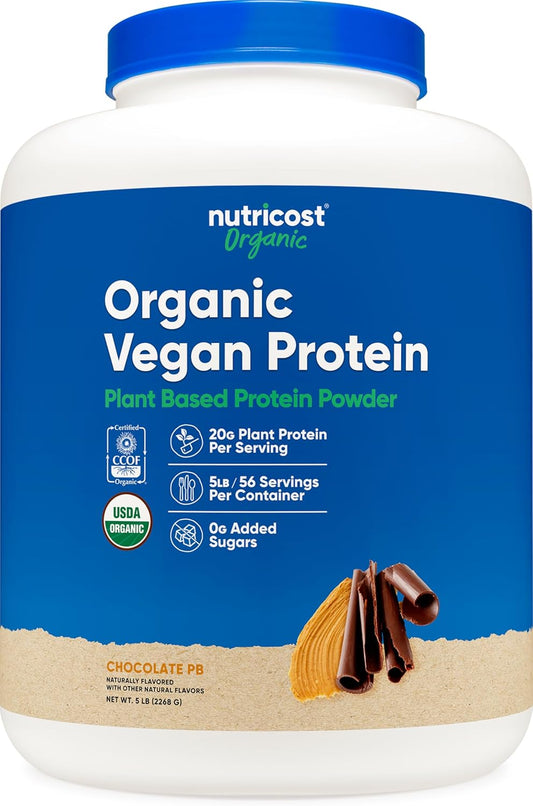 Nutricost Organic Vegan Protein Chocolate Peanut Butter (5 LB) - Gluten-Free, GMO-Free